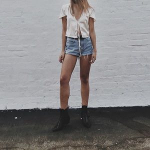 Brandy Melville Cream Tie-Front Crop Top